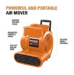 RIDGID 3-Speed Blower Fan Air Mover with Collapsible Handle and Rear Wheels