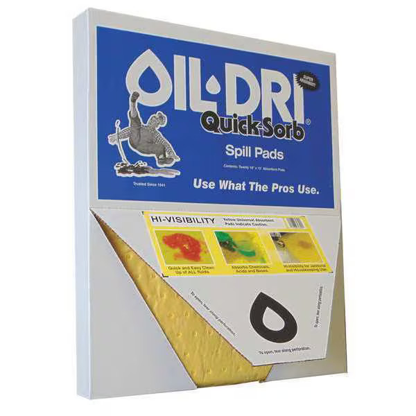 Sorbent Pad, , 2 gal Vol Absorbed per Pkg, 15 in x 19 in, Yellow, Polypropylene,