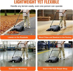 VEVOR Walk-Behind Hand Push Floor Sweeper, 25.6″ Sweeping Width Floor Sweeper Ma