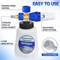 Boltigen Pressure Washer Foam Cannon with Dual Connector, 1L Thick 1 liter