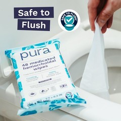 Pura XL Flushable Medicated Wipes for Hemorrhoid 48 Count (Pack of 2), White