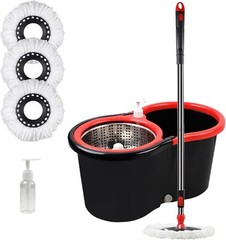 360° Spinning Mop Bucket System with 3 Microfiber Mop Replacement Heads