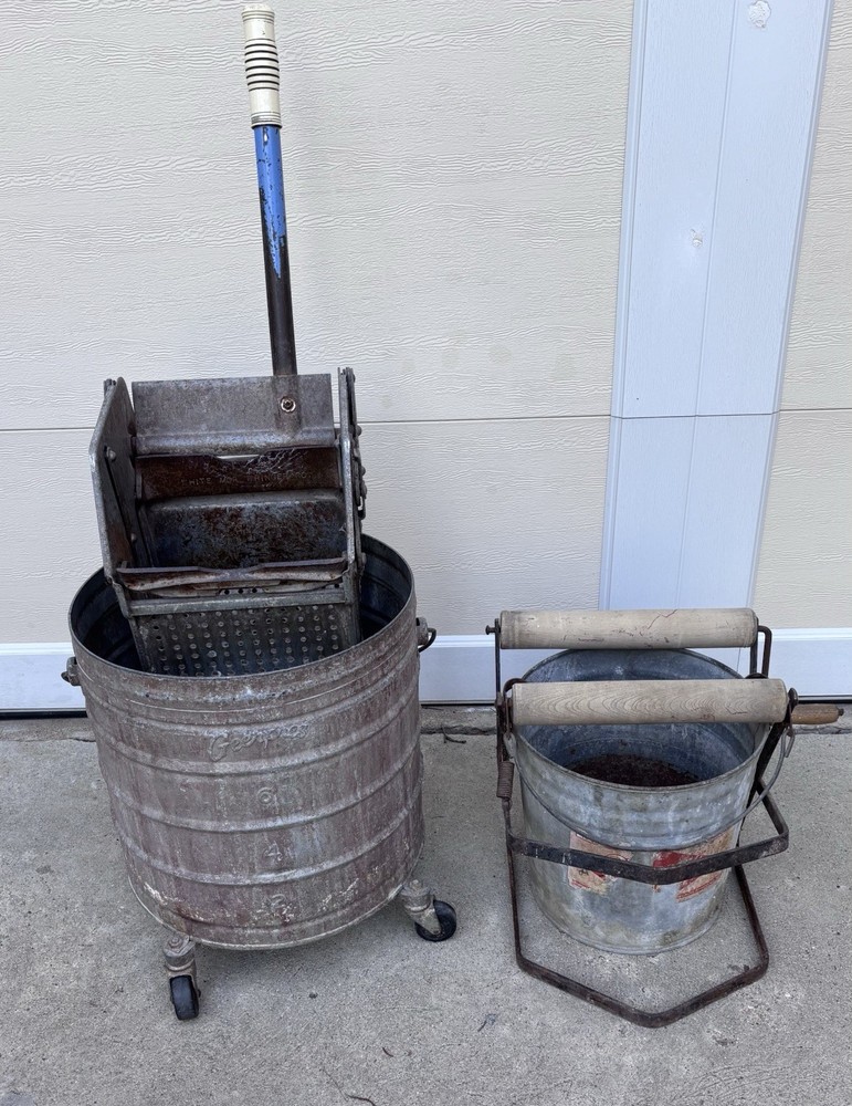 Vintage Geerpres Mop Bucket With Wringer Press AND Economy No.102 Mop Wringer