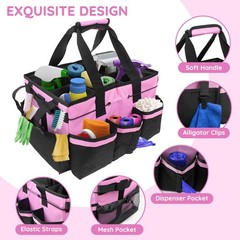 ZKOO Large Cleaning Caddy Bag with Handle, Built-in Sturdy Extra Large, Pink