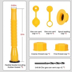 Upgraded Gas Can Spout Replacement, 3-Pack Nozzle Leak-Proof Yellow