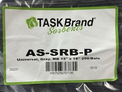 Hospeco TaskBrand AS-SRB-P Sorbent Pads Gray 15” x 18” Absorbent 200-Count Bale