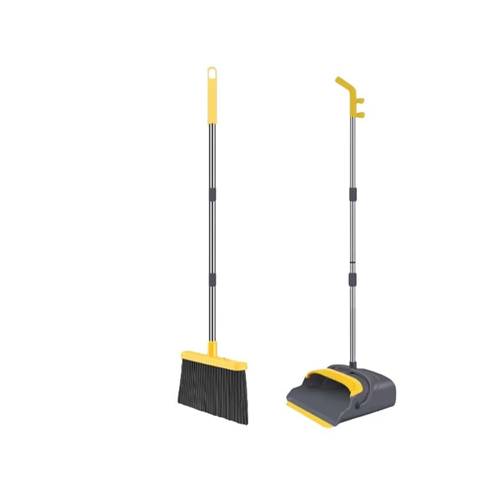 Broom and Dustpan Set with Long Handle – Upright & 3 Rows Gray&yellow