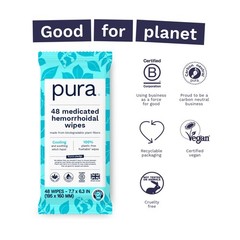 Pura XL Flushable Medicated Wipes for Hemorrhoid 48 Count (Pack of 2), White