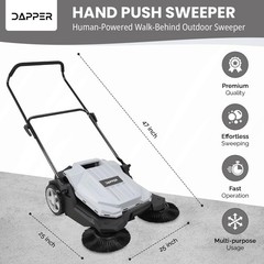 Walk-Behind Outdoor Hand Push Floor Sweeper – 5.25 Gallon Capacity – 25.5″