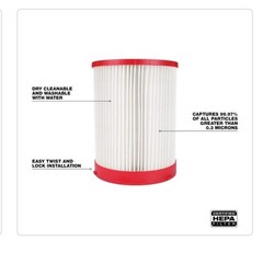 Milwaukee HEPA Wet/Dry Vacuum Filter 49-90-1977 Easy Twist Lock, Washable