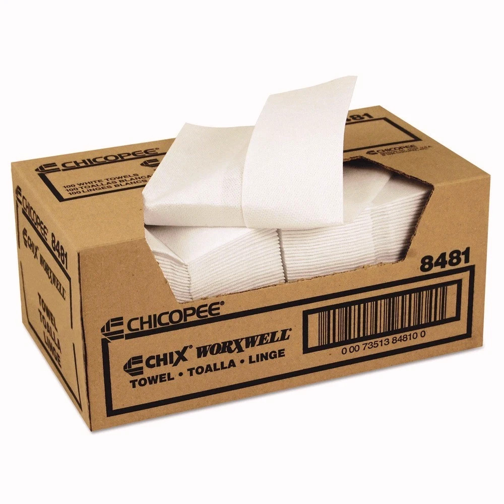 Chicopee 8481 13 in. x 15 in. Z Fold Durawipe Shop Towels – White (100/CT) New