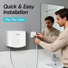 Aike AK2630 Air Wiper Hand Dryer White Compact 110V 1400 Watts with 2 Pin Plug