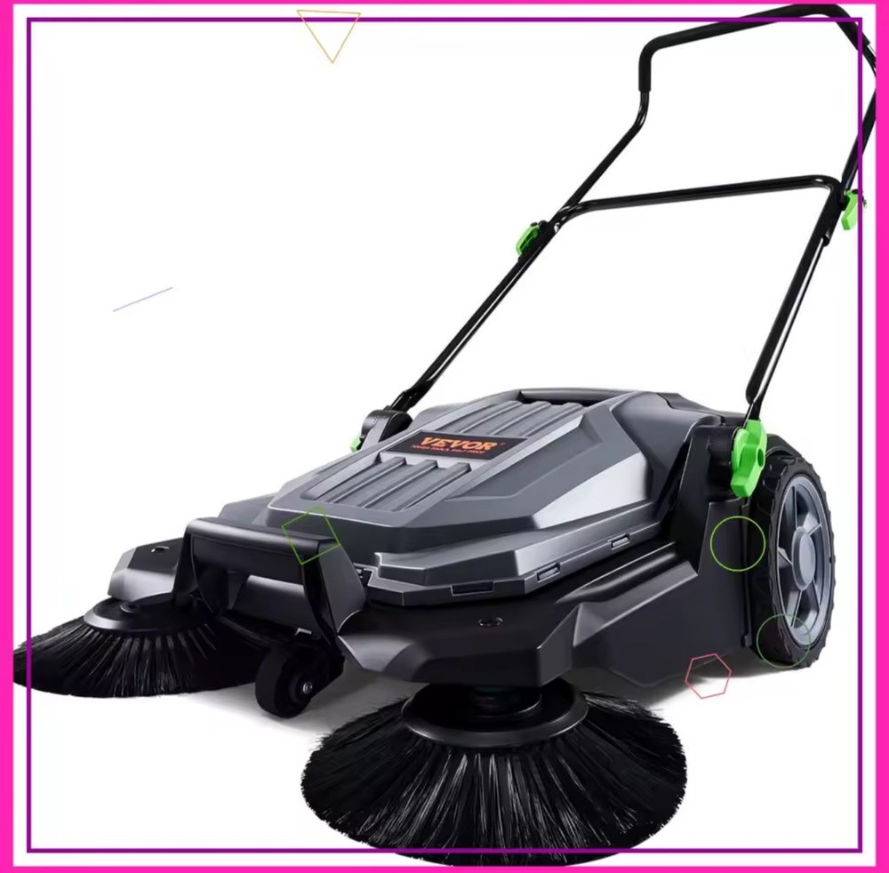 VEVOR Walk-behind Hand Push Floor Sweeper 25.6″ Width 5 Gallon Waste Container