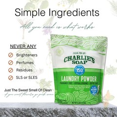 Charlie’s Soap Laundry Powder Detergent (150 64 Ounce (Pack of 1), WHITE