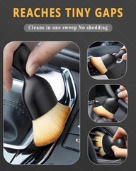3PCS Car Interior Detailing Kit – 2 Curved Soft Bristle Brushes & 1 Dual-Head Du