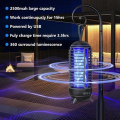 Cordless Rechargeable Bug Zapper Black, 2-in-1 2500mAh Wireless Mosquito