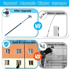 Veebuyla 16Ft Reach Window Squeegee Kit Extension Pole 2-In-1 Professional