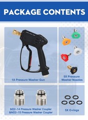 Short Pressure Washer Gun, 5000 PSI Max Swivel High Black