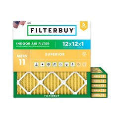 Filterbuy 12x12x1 Air Filter MERV 11 Superior Pet & Allergy Defense (6-Pack),…