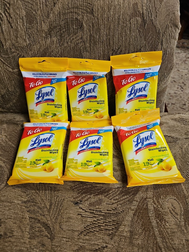 Free Shipping Lysol To Go Disinfecting Wipes Lemon Lime Scent, 15 Ct. Pack of 6