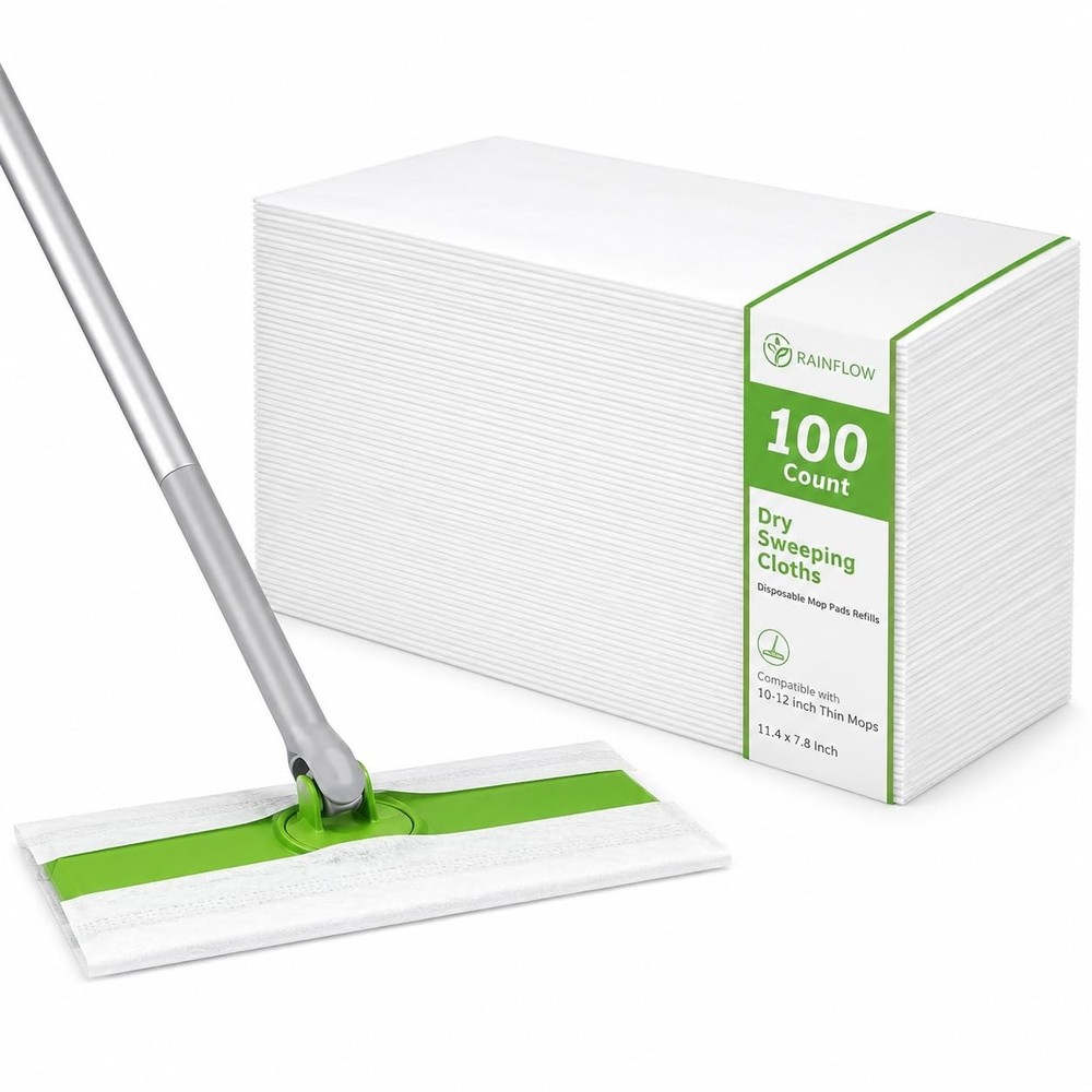 RAINFLOW 100 Count Dry Sweeping Cloths – Disposable Mop Pads 100 pcs, White