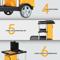 Commercial Cleaning Janitorial 3 Shelf Cart with Yellow Bag and Cover Black
