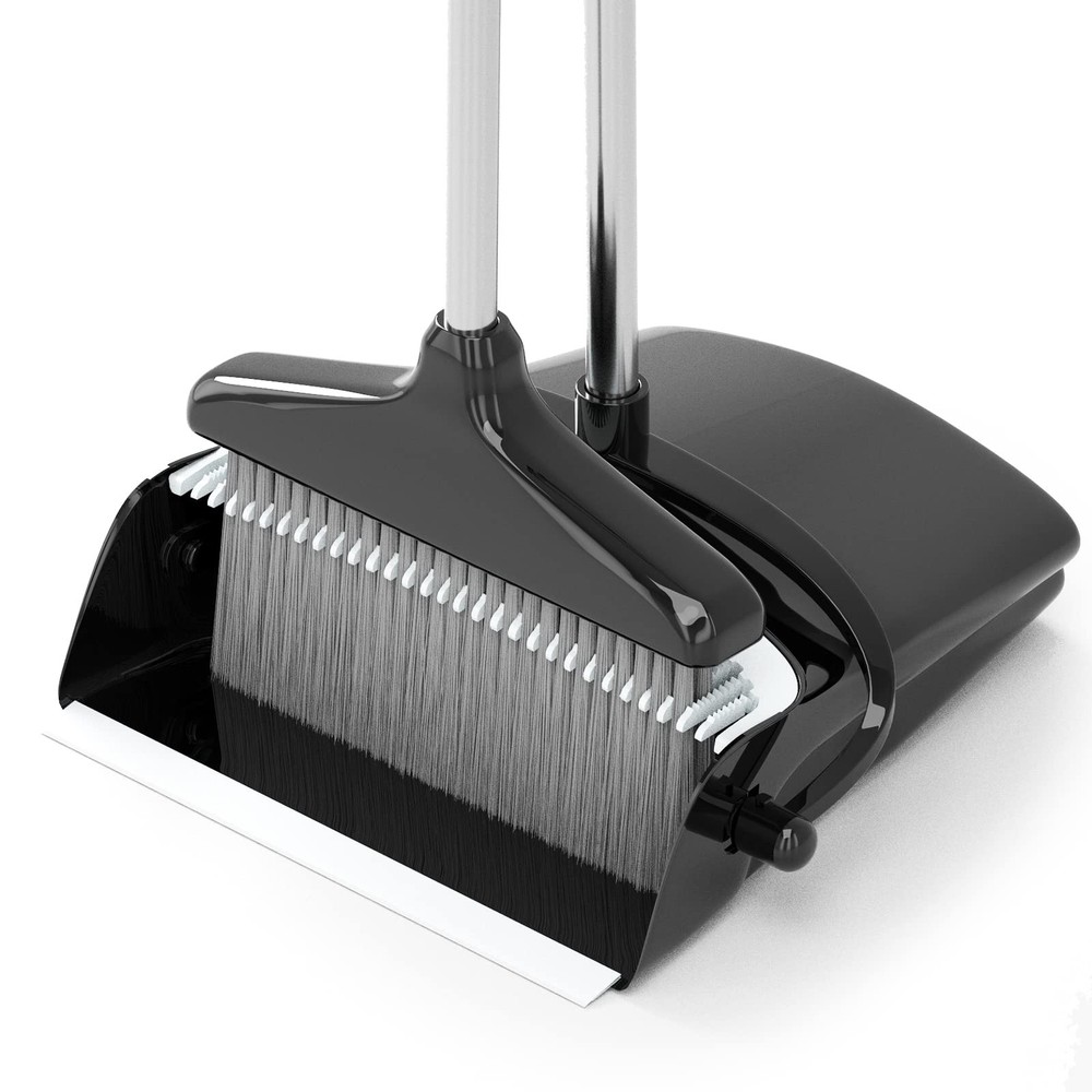 Broom with Dustpan Combo Set 54” Long Handle Household Large, Black and Grey