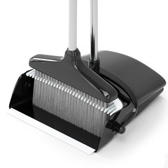 Broom with Dustpan Combo Set 54” Long Handle Household Large, Black and Grey