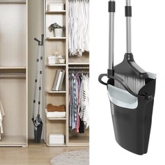 Broom with Dustpan Combo Set 54” Long Handle Household Large, Black and Grey