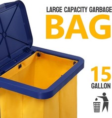 500 Lbs Capacity Janitorial Cart 3-Tier Rolling Cart w/ 15-Gallon Collection Bag