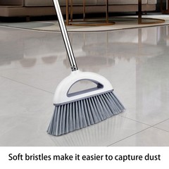 Angle Broom for Hardwood Floors – Soft Bristled Kitchen Broom, Off White