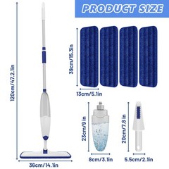 HOMTOYOU Microfiber Flat Mop with Sprayer: Spray Medium, White Blue