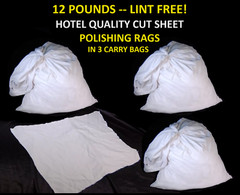 12-Pounds WHITE LINT FREE POLISHING RAGS Hotel Quality Cut Sheet Cloth 12lb