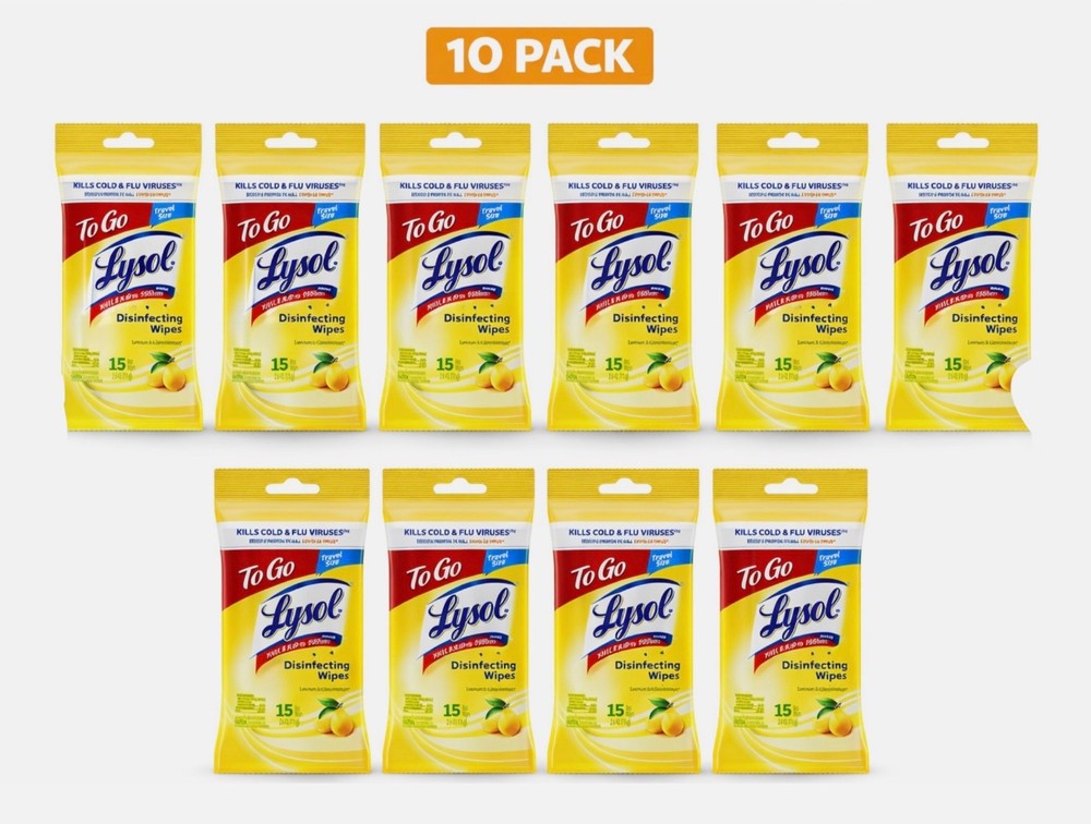 LYSOL Disinfecting Wipes – Lemon & Lime Blossom To-Go Flatpack 15 wipes 10-Packs