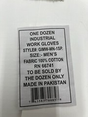 One Dozen Industrial Work Gloves GIMW-MN-1SP Men’s Fabric 100% COTTON White