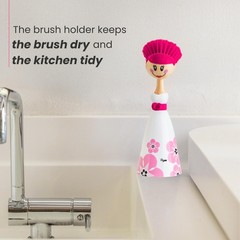 Vigar Dolls April Dish Brush with Ergonomic 7.5 X X 24.5 Cm, White, Pink