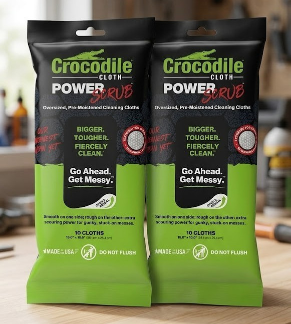 Crocodile Cloth PowerSCRUB Cleaning Wipes 10 Dual-Surface Heavy Duty Cloths 2pck
