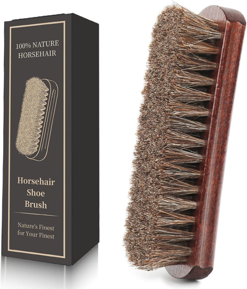 100% 7in Horsehair Shoe Brush Horse Hair Brush for Leather Boots Cleaning Polish