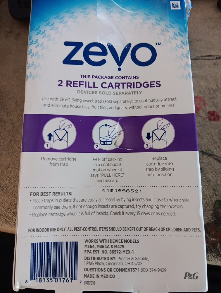 ZEVO Flying Insect Refills for Indoor Light Trap (2 Cartridges)NIB Free Ship B45