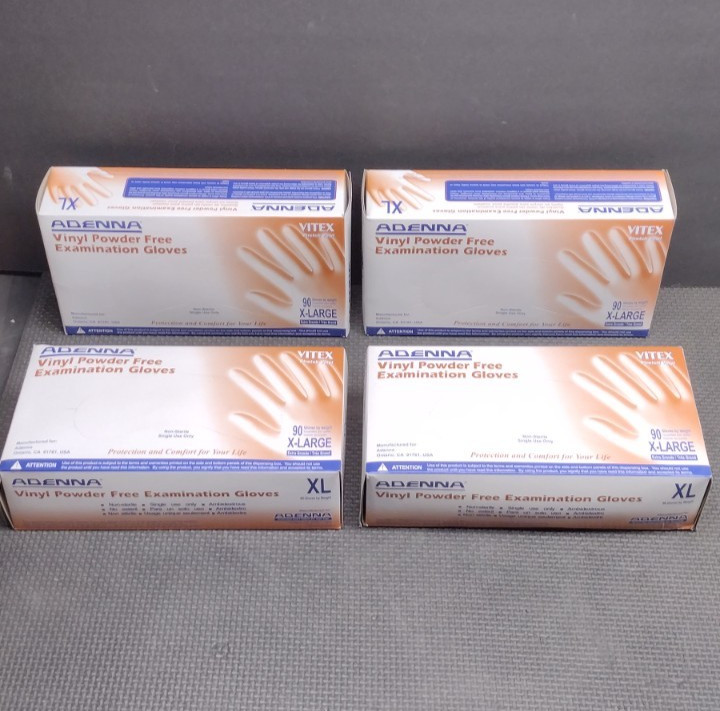 4 PK Adenna Vitex Vinyl Powder Free Gloves – Janitor Home Work Size XL EXP2024