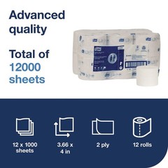Tork 472881 2-Ply Advanced High Capacity Bath Tissue – White (12 Rolls/CT) New