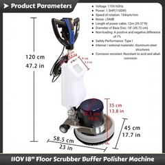 110V 18″ Floor Scrubber Buffer Carpet/Floor Cleaning and Polishing Machine