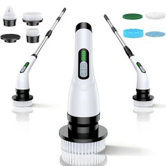 Electric Spin Scrubber for Bathroom: Shower with Long Handle White