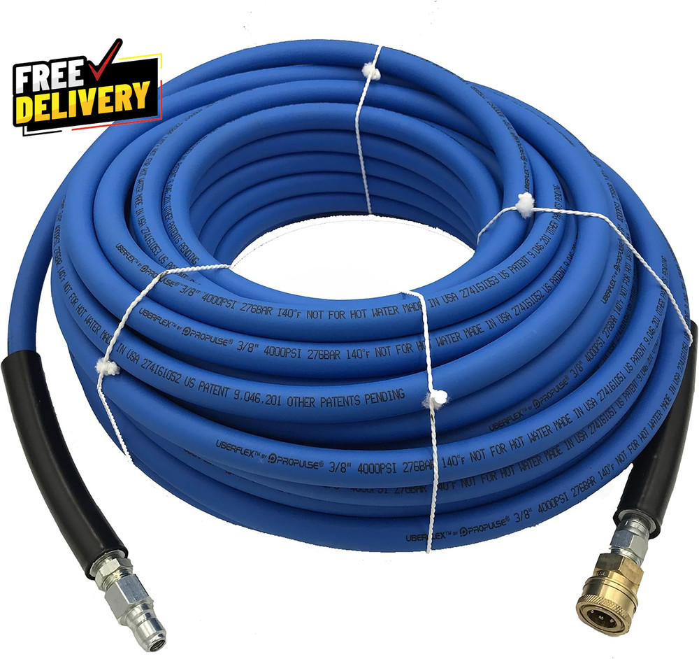 UBERFLEX 4,000 PSI Blue Flexible & Light Weight Hose W/Qc Couplers 100 Feet
