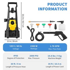 2000 PSI Electric Pressure Washer 1.76 GPM 30ft Hose 5 Nozzles Foam Cannon