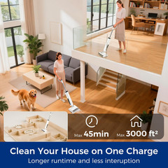 Wet Dry Vacuum Mop, 180°Lay-Flat Cordless Mop All in HCLA3Pro, Whtie