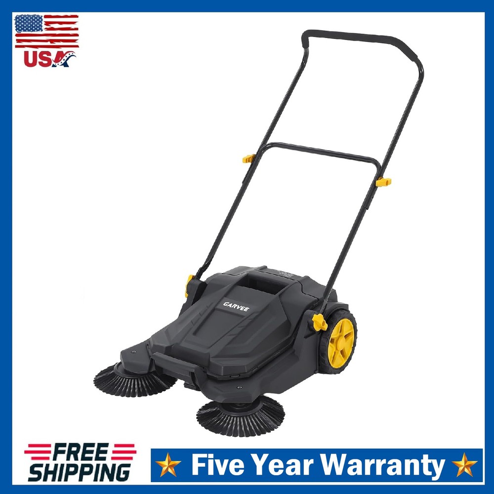 25.6″ Walk-Behind Hand Push Floor Sweeper ,Manual Sweeper w/ 5-Gallon Waste Bin