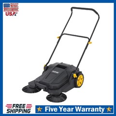 25.6″ Walk-Behind Hand Push Floor Sweeper ,Manual Sweeper w/ 5-Gallon Waste Bin