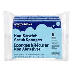 Amazon Basics Non-Scratch Dual-Sided Sponges for Nonstick Pots 6-Pack, Blue