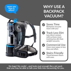 Prolux 2.0 Cordless Bagless Backpack Vacuum Cleaner w 1 Hour Lithium Ion Battery